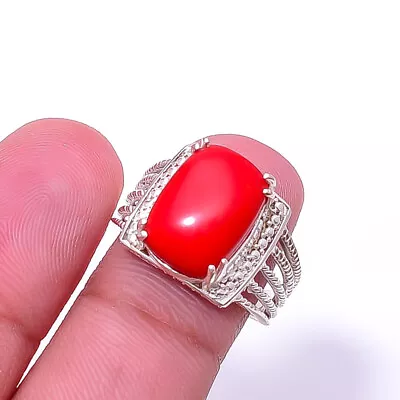 Red Coral 925 Sterling Silver Ring S.7 R_8039_300_35 • $23.45