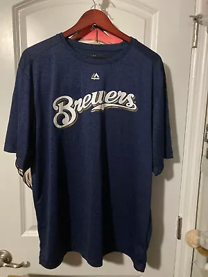 MLB Majestic Milwaukee Brewers Logo Cool Base  Men's XL T Shirt • $0.24