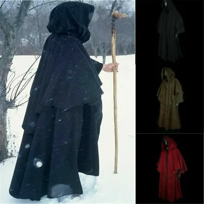 Velvet Hooded Cloak Gothic Vampire Wicca Robe Medieval Larp Cape Unisex Adult • $26.51