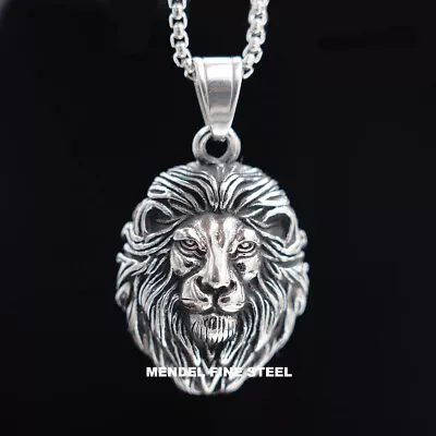 MENDEL Cool Mens Stainless Steel Lion King Head Pendant Necklace Silver For Men • $11.99