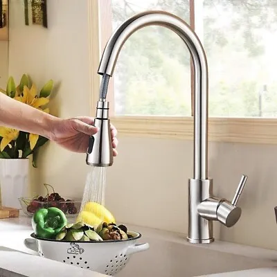 Kitchen Sink Commercial Faucet Pull Out Sprayer Mixer Tap Brushed Nickel • $21.59