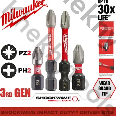 £6.51 • Buy Milwaukee PZ2 PH2 50mm Or 25mm Option Shockwave Impact Screwdriver Bits 3rd GEN