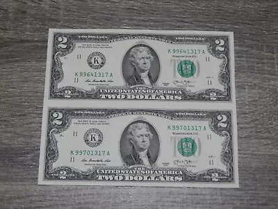 Uncut Sheet Of (2) $2 Two Dollar Bills Notes Money & Currency Gem Unc #383. • $9.99