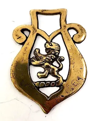 Brass Horse Medallion Vintage English Royal Lion Rampant Lyre *Pitting/Tarnish! • $15