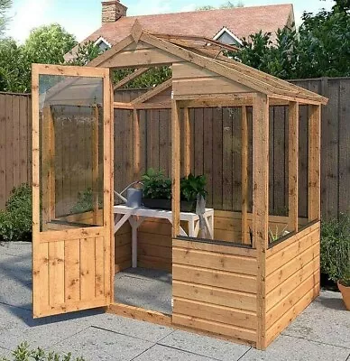 6x4 WOODEN GARDEN GREENHOUSE POTTING SHED HOT HOUSE PLANT SHED APEX WOOD 6ft 4ft • £524.94