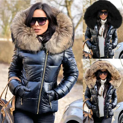 £26.59 • Buy Winter Women Warm Puffer Fur Trim Short Quilted Parka Ladies Hooded Coat Jacket