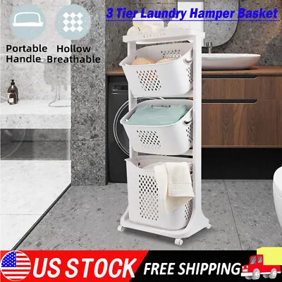$71.15 • Buy 3 Tier Laundry Hamper Basket Sorter Wash Clothes Storage Basket Organizer Shelf