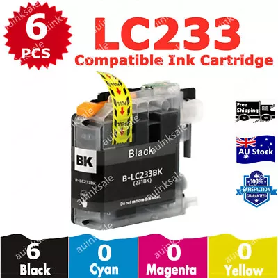 6x Non-OEM Ink Cartridge LC233 LC 233 Black For Brother MFC J5720dw J4620dw 5320 • $20