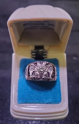 Vintage 10k Gold Diamond Scottish Rite 32nd Degree Double Eagle Masonic Ring • $1000