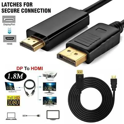 £4.99 • Buy Quality Display Port Dp To Hdmi Male Lcd Pc Hd Tv Laptop Av Cable Adaptor 1.8m 