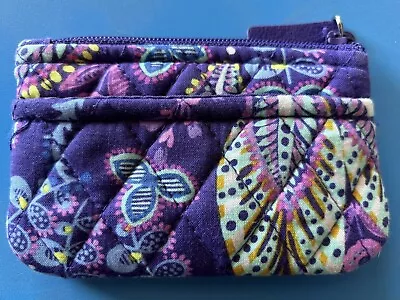 Vera Bradley Purple Batik Leaves Pattern Coin Purse Cord Cables Storage Bag • $7.99