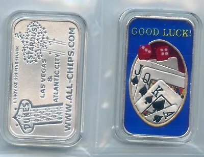 All-chips GOOD LUCK Bar Enameled 1 OZ .999 Fine Silver Bar Blue 1 Of 1 Las Vegas • $150