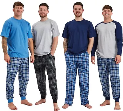 Mens Woven Check Pyjamas Lounge Wear Top Bottoms S-XL Fathers Day Gift • £10.95