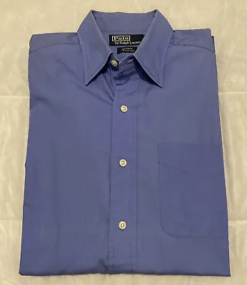 POLO RALPH LAUREN Men’s Blue 'Andrew' Long Sleeve Button-Up Shirt ~ Size 14.5-32 • $25