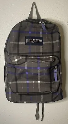 Jansport Superbreak Backpack Purple & Grey Plaid Discontinued Rare Pattern • £15.15