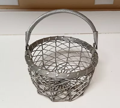 Vintage Aluminum Metal Woven Wire Basket With Swing Handle • $15.95