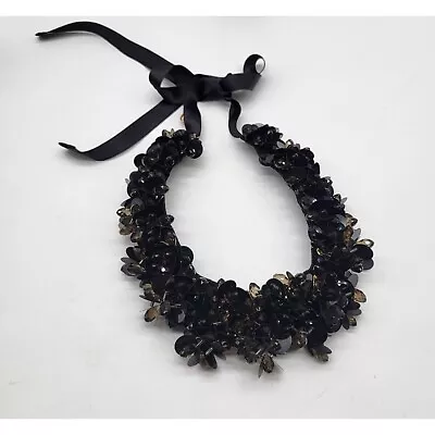 J. Crew Black Amber Mixed Materials Collar Necklace Fabric Sequin Tie Back • $30