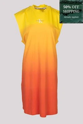 £0.99 • Buy CALVIN KLEIN JEANS Muscle Tee T-Shirt Dress Size S Dip Dye Slit Side Crew Neck 