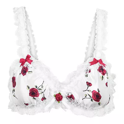 Satini Sissy Frilly Lace Fitted Satin Bralette Bra Sizes S To XXL • £16.99