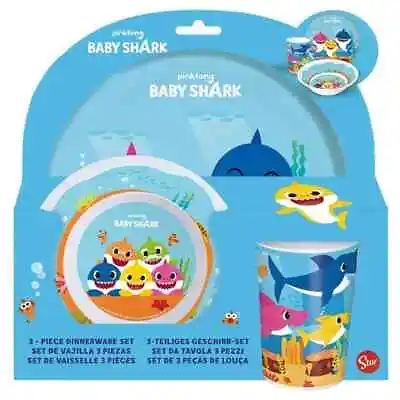 Pinkfong Baby Shark 3PC Colour Melamine Breakfast Set Plate Bowl & Tumbler • £13.99