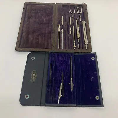 Vintage Antique Drafting Drawing Tool Set Kit Compass Case X 2 Incomplete • $50