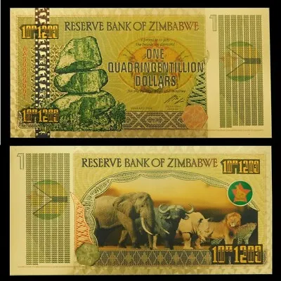 Zimbabwe 1 Quadringentillion Dollars Gold Foil Banknote 100 Trillion Series • £3.96