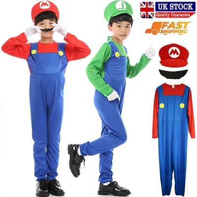 Kids Super Workman Costume Super Mario Plumber Boys Fancy Dress Outfit Party UK • £7.49