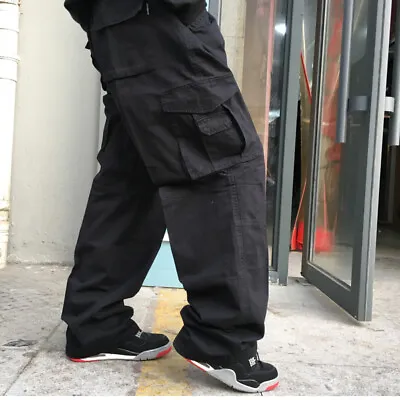 Men Cargo Pants Loose Baggy Long Multi-pockets Hip Hop Carpenter Pants L Leisure • $25.02