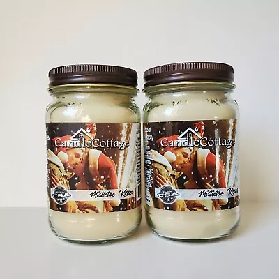 Lot 2 The Candle Cottage Mason Jar Mistletoe Kisses Made In USA Cinnamon Caramel • $18.95