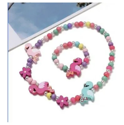 $6.99 • Buy Adorable Duck Necklace Bracelet Set Chunky Jewelry For Girls Little Kids Wooden 
