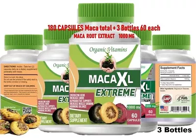 Organic Vitamins Maca 1000MG 180 Capsules Peruvian Material Maca Root 3 Bottles • $18.90