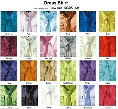 Boy's &Kid's  Silky Satin Dress Shirts With Tie & Hanky Long Sleeve Sizes 4-20 • $17.95