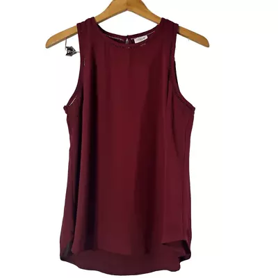 J. Crew Burgundy Sleeveless Ladder Trim Tank Top Blouse Size 4 Style# 8366 NWT • $22