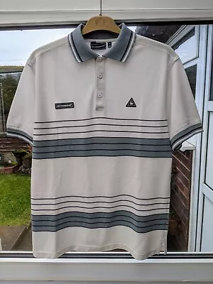 Vintage Le Coq Sportiif Polo T-shirt White Striped Mens Size Small/ Unisex Adult • £2.99