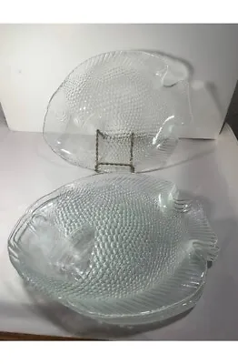 Set Of 6 Arcoroc France Fish Plates Clear Glass Seafood Platter 10.25  • $32