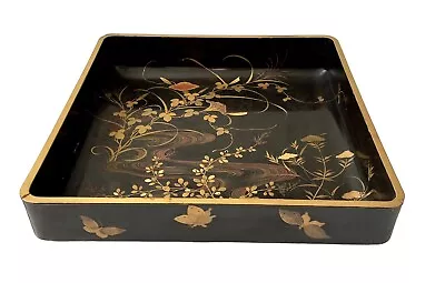 Antique Japanese Lacquer Floral Maki-e Square Tray • $195