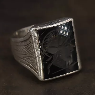 VTG Sterling Silver 935 VICTORIAN Onyx Centurion Carved Mens Ring Size 9.5 - 13g • $15.50