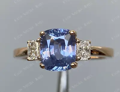 2CT Cushion Cut Blue Tanzanite Three Stone Engagement Ring 14K Yellow Gold Over • $111