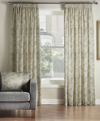 £28.50 • Buy One Pair Of MONTGOMERY Thick Pewter Floral Velddrif Pencil Pleat Lined Curtains 