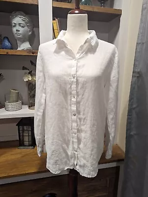 Sigrid Olsen Coastal White Linen Long Sleeve Button Up Blouse Size Medium • $18