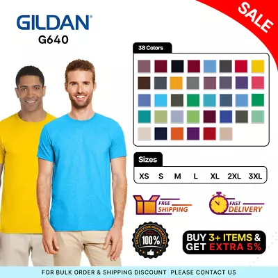 Gildan G640 Mens Short Sleeve Plain Softstyle Ringspun Cotton Jersey T-Shirt • $12.40