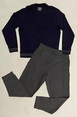 Mens JACHS NEW YORK 2-piece Loungewear Long/Sv Top & Trouser M Navy Blue & Grey • £10.10