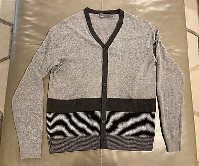 Vince Mens Cardigan Jacket Linen Blend Large Gray Black Stripes $395 • $129.99