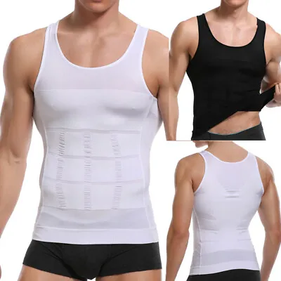 Mens Slimming Tummy Body Shaper Vest Compression T-Shirt Ultra Abdomen Tank Tops • $9.79