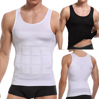 Mens Slimming Tummy Body Shaper Vest Compression T-Shirt Ultra Durable Tank Tops • $14.05
