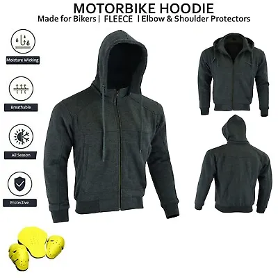 Motorcycle Fleece Zip Up Hoodie Motorbike Jacket Removable CE Armour Bike Racing • $49.72