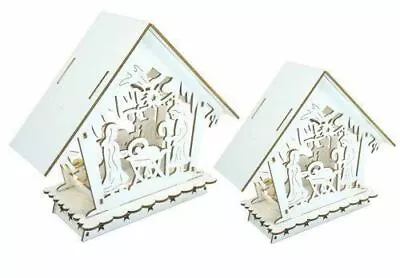 Wooden Filigree Nativity Scene In Stable & Led Light 14cm Tall • £9.99