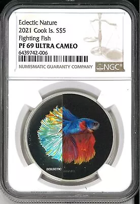 2021 Cook Islands Eclectic Nature Fighting Fish 1oz Silver Coin NGC PF 69 UCAM • $147.90