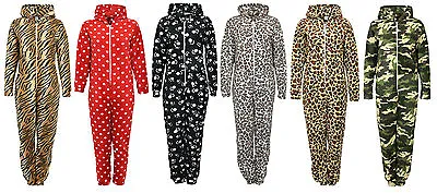 Men's And Ladies Warm Fleece Hooded Zip-up Design Print Jumpsuit Playsuit • £20.99