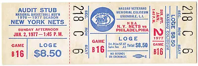 Jan 2 1977 NBA  PHILA @ NEW YORK NETS FULL BASKETBALL TICKET - 1st Yr Of Merger • $13.49